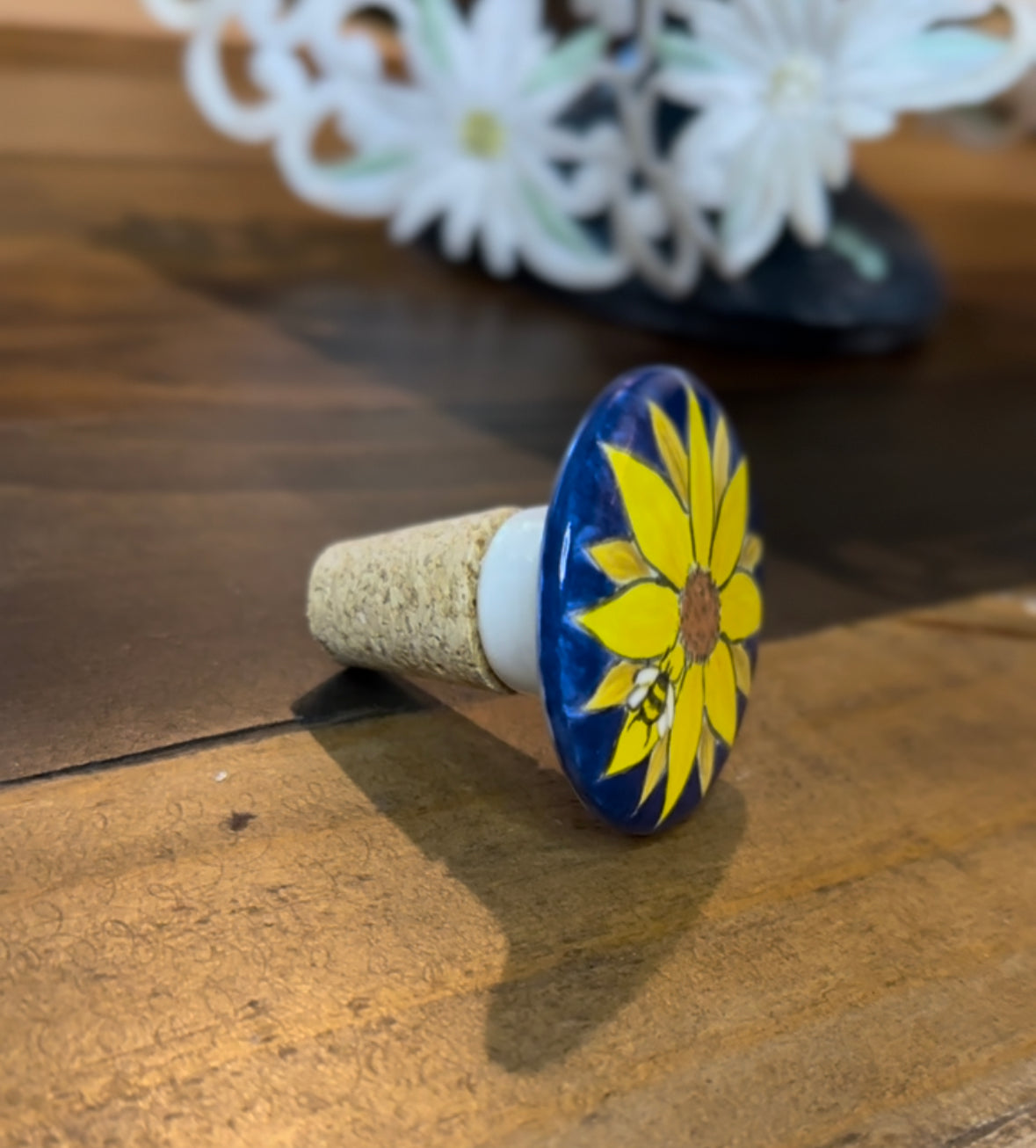 Sunflower Bee Bottle Stopper